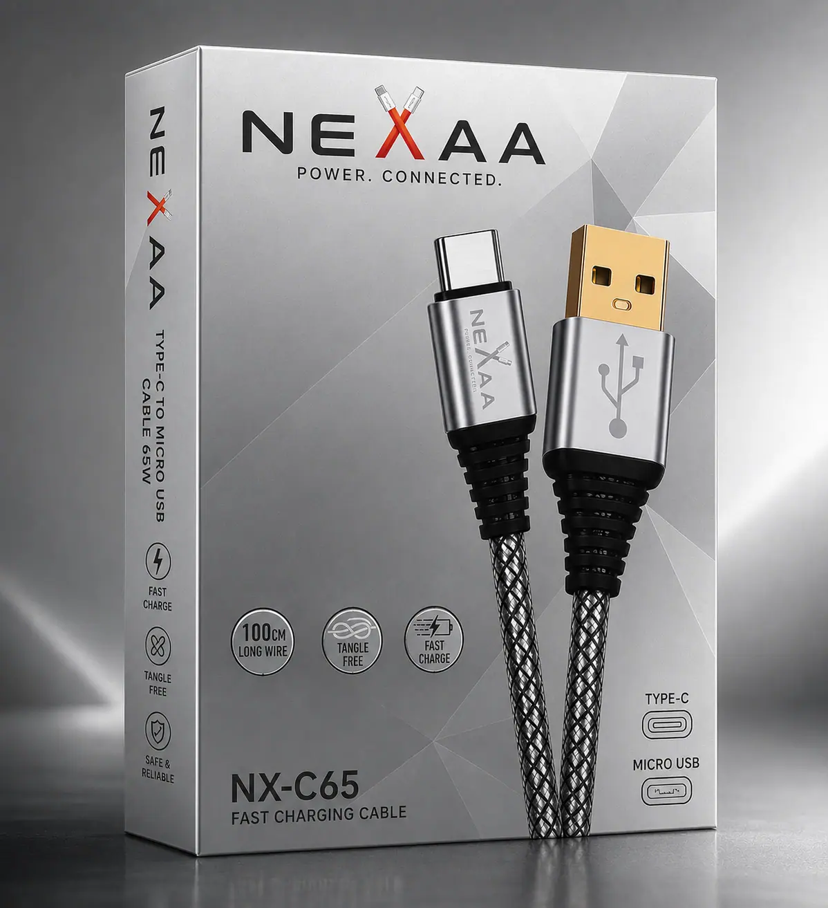 USB-A TO Type-C / Micro USB 65W Fast Charging Cable-NX-C65